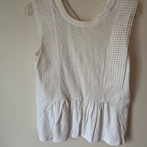 J. Crew White Pleated Smocked Tank Top